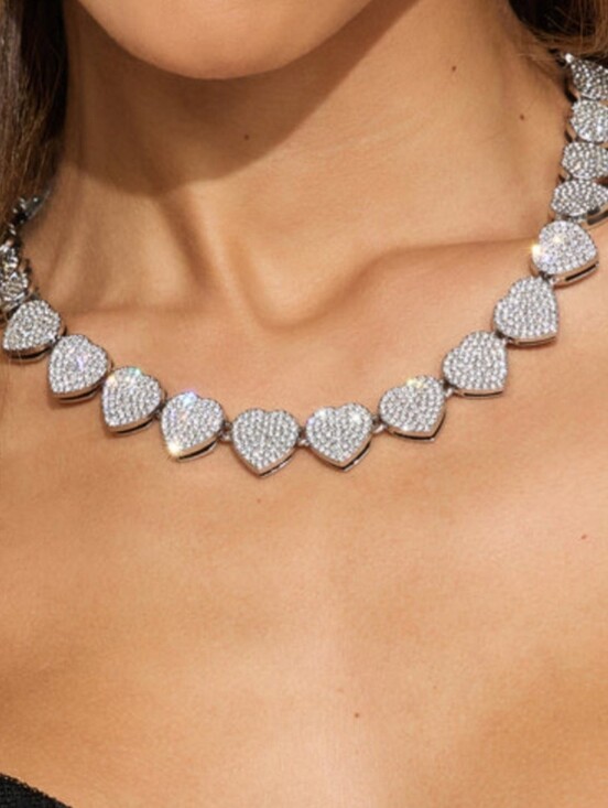 Jewelry - Silver Crystal Continuous Heart Link Necklace New